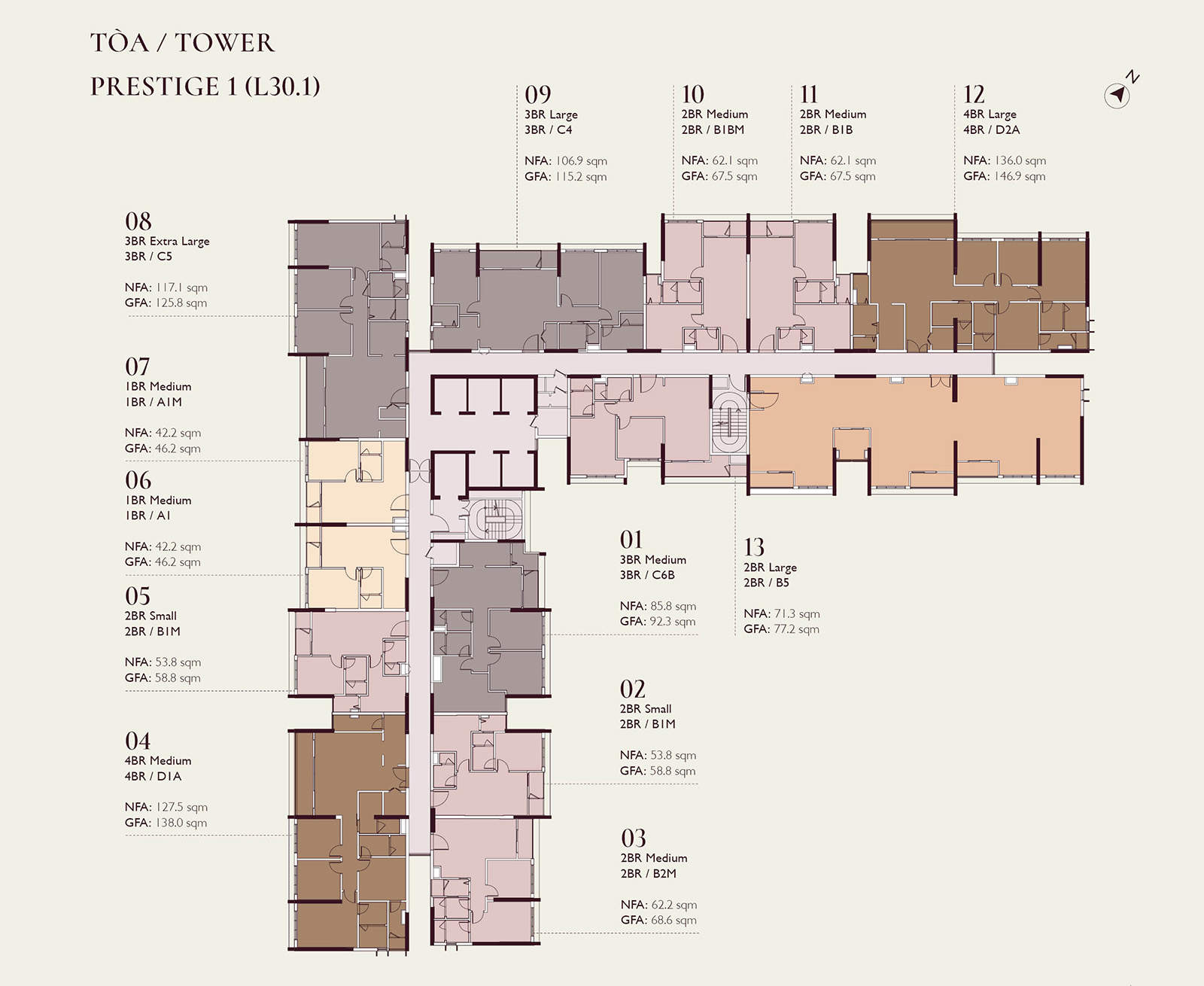 P1 棟平面圖 - Lumi Prestige 分區